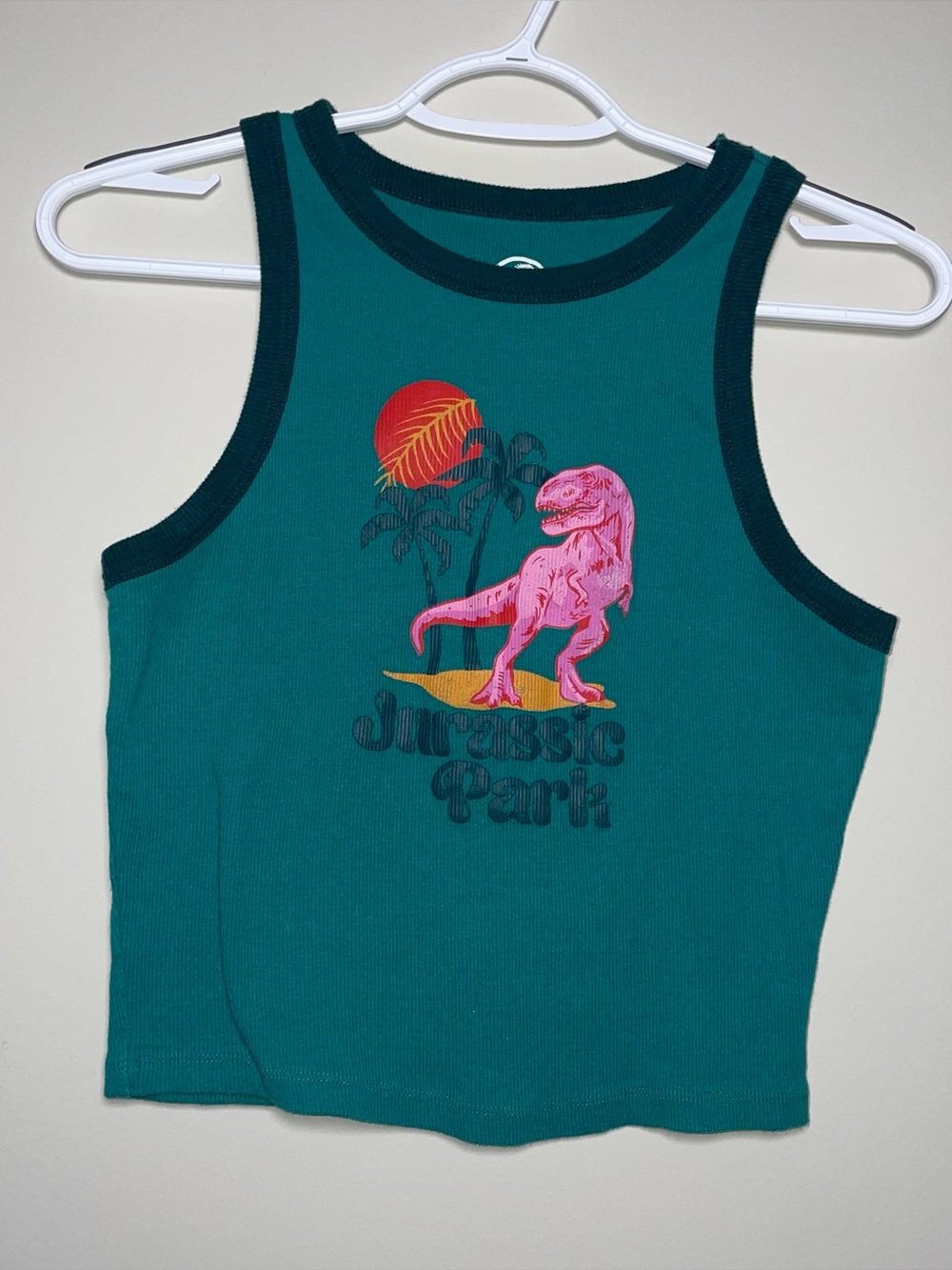 Jurassic Park M Cotton Blend Deep Teal Dinosaur Graphic Tank Top